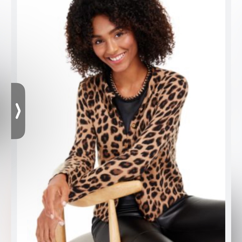 Charter Club cashmere Brown and Black Leopard Print Cardigan